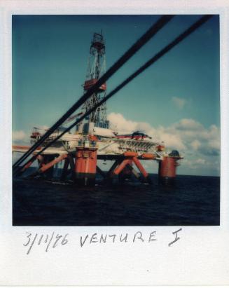 Colour Photograph Showing The Semi-Submersible Rig 'venture I'  With a Helicopter On Deck In No…