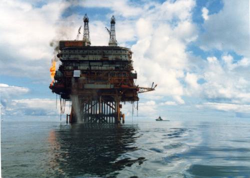 Colour Photograph Showing The Oil Production Platform 'Claymore Alpha' In The North Sea