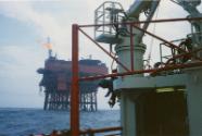 Colour photograph of Murchison Platform with boom flaring