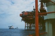 Colour photograph of Murchison Platform with support vessel