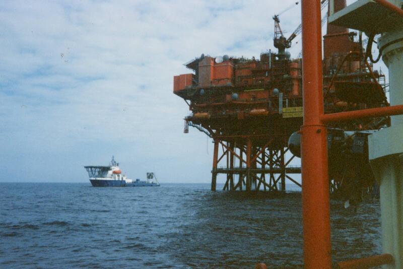 Colour photograph of Murchison Platform with support vessel