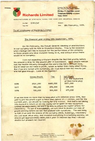 Letter to All Employees of Richards Limited, Aberdeen