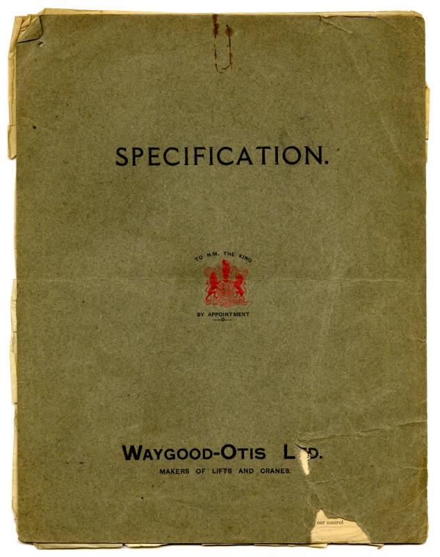 Specification for Electric Passenger Lift, by Waygood-Otis Limited