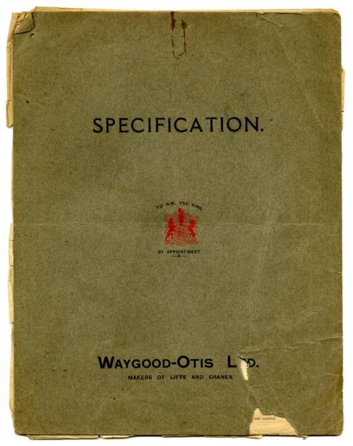 Specification for Electric Passenger Lift, by Waygood-Otis Limited