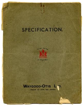 Specification for Electric Passenger Lift, by Waygood-Otis Limited