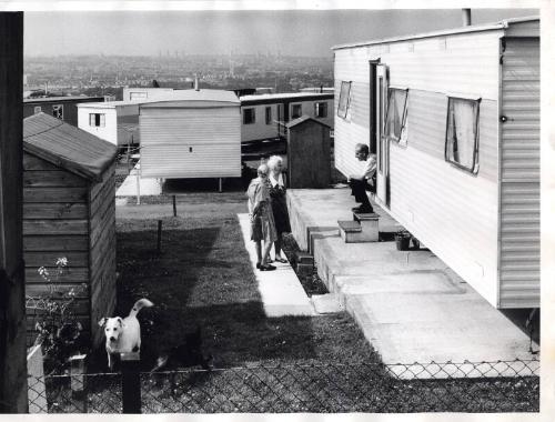 Three Elderly People Outside Caravan Black & White Photograph by Fay Godwin