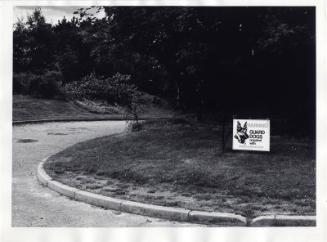 Guard Dog Warning Sign by Road Black & White Photograph by Fay Godwin