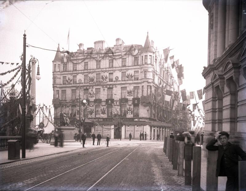 Palace Hotel and Pratt & Keith on Union Street, Aberdeen, Decorated for Royal Visit