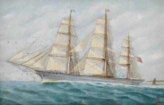 An Unidentified Three Masted Sailing Ship At Sea, Port Side View