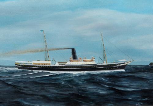 painting of St Sunniva (I) showing the starboard side of the vessel by J G Paterson