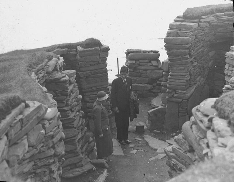 glass lantern slide showing excavations at Jarlshof