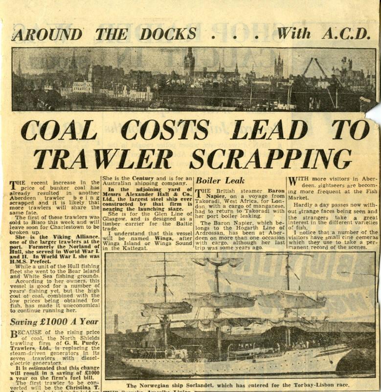 Newspaper Clipping From the Evening Express Featuring Several Articles Relating to Aberdeen Dock's and Ships.