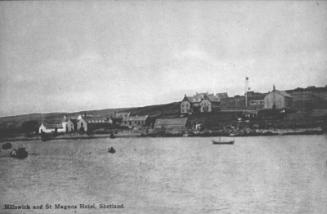 glass positive showing Hillswick and the St Magnus Hotel, owned by the North Co.