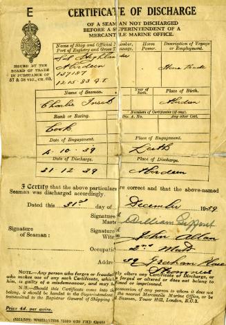 Certificate of Discharge Charles Insch from SS Highlander