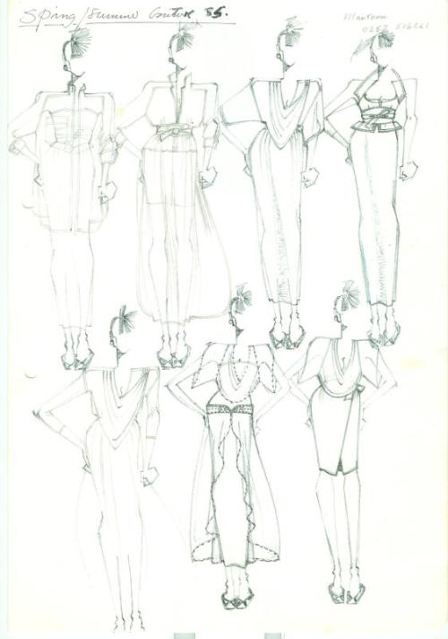 Multidrawing of Skirts, Tops and Dresses for Spring/Summer 1985 Couture Collection