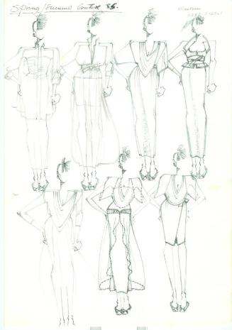 Multidrawing of Skirts, Tops and Dresses for Spring/Summer 1985 Couture Collection