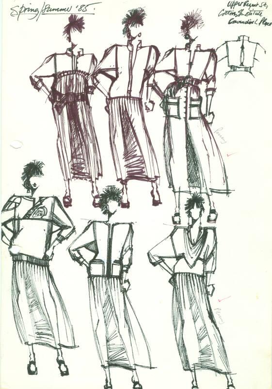 Multidrawing of Tops and Skirts for Spring/Summer 1985 Collection