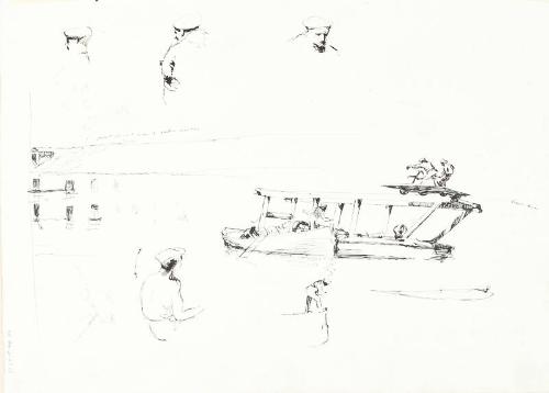 Boats with Men Working and Small Sketches of Figures