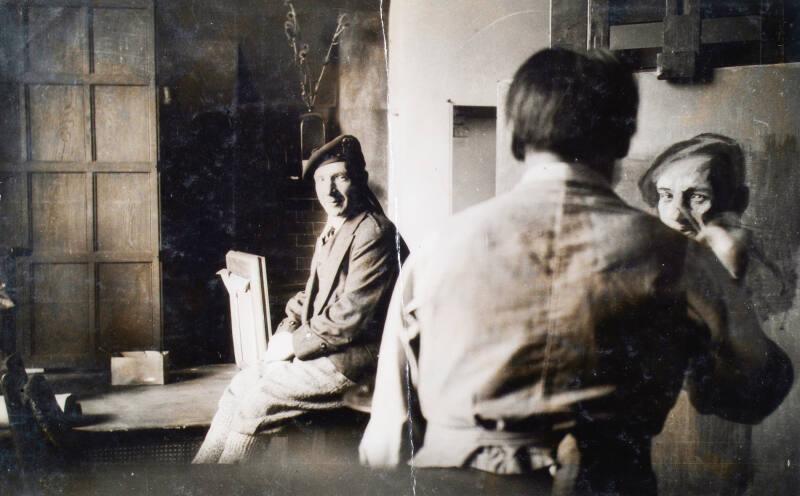 James McBey Painting a Portrait of Sir Harry Lauder (Photograph Album Belonging to James McBey)