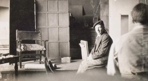 James McBey Painting a Portrait of Sir Harry Lauder (Photograph Album Belonging to James McBey)