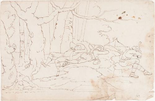 Three Men Resting At Edge Of Wood