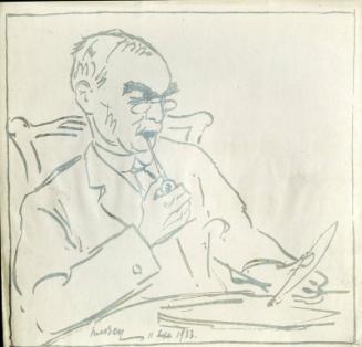 Facsimile of Image of Man Smoking a Pipe by James McBey, Portfolio of Menu Cards and Letters Relating to the Khayyam Club