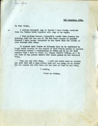 Letter by H.W.J. Paton to James McBey, 5th December 1941