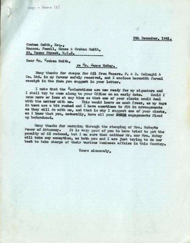 Letter by H.W.J. Paton to Graham Smith, 5th December 1941