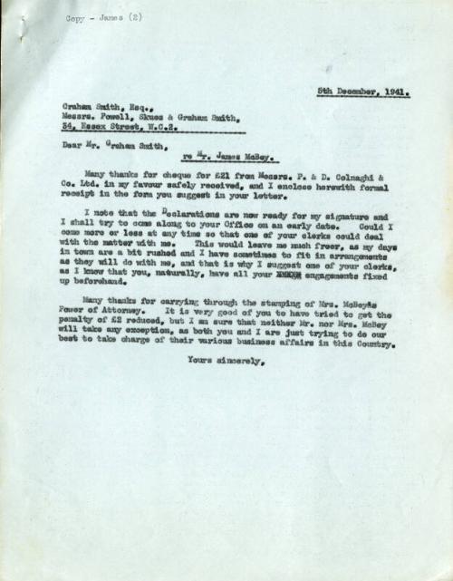 Letter by H.W.J. Paton to Graham Smith, 5th December 1941