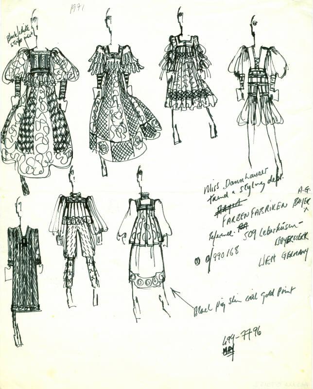 Multidrawing of Dresses, Top and Trousers
