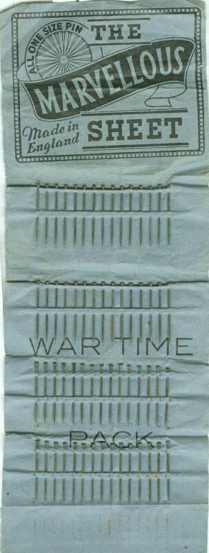 Sheet of Wartime Dressmaking Pins