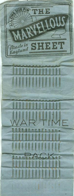 Sheet of Wartime Dressmaking Pins