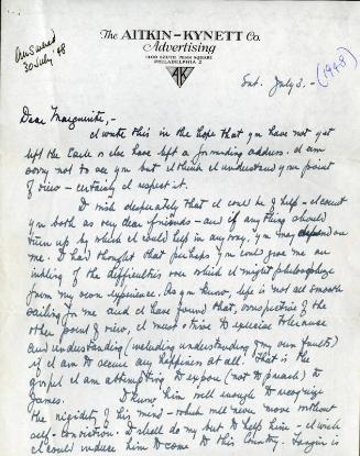 Correspondence from Dr. H.H. Kynett to Marguerite McBey