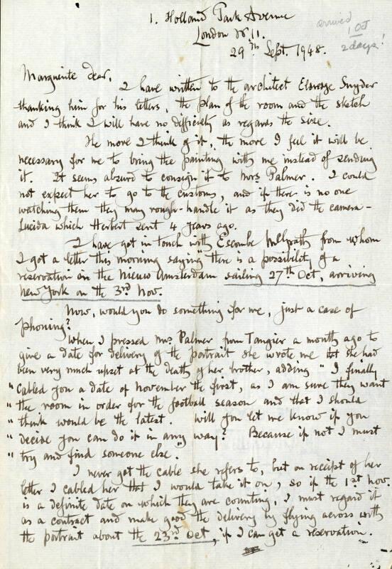 Correspondence from James McBey to Marguerite McBey