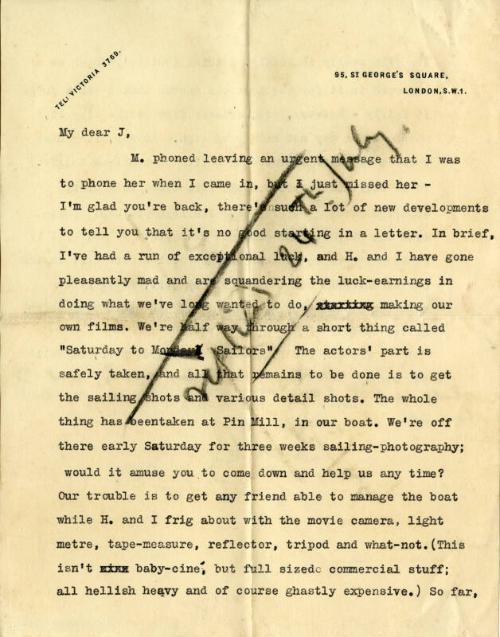 Letter from Billy Turner to James McBey (Letters and Memorabilia Belonging to James McBey)