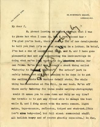 Letter from Billy Turner to James McBey (Letters and Memorabilia Belonging to James McBey)