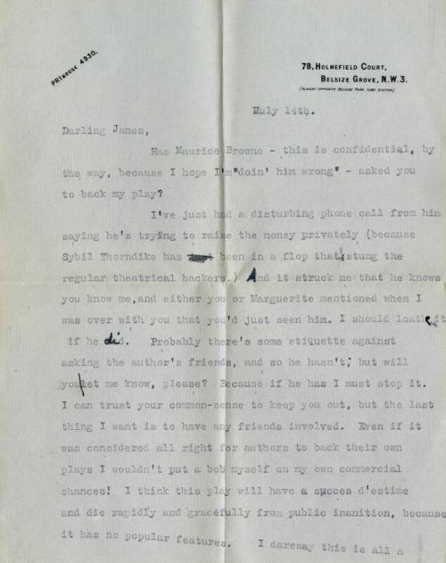 Letter from Billy Turner to James McBey (Letters and Memorabilia Belonging to James McBey)