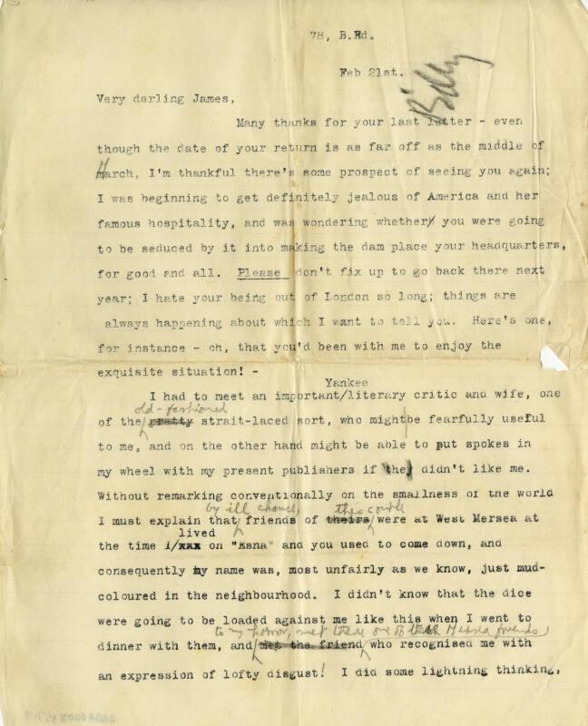 Letter from Billy Turner to James McBey (Letters and Memorabilia Belonging to James McBey)