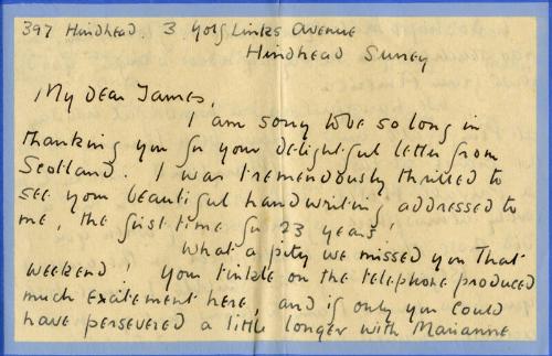 Letter from Margot Murray to James McBey (Letters and Memorabilia Belonging to James McBey)