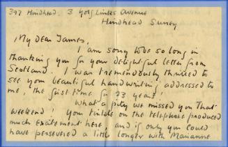 Letter from Margot Murray to James McBey (Letters and Memorabilia Belonging to James McBey)