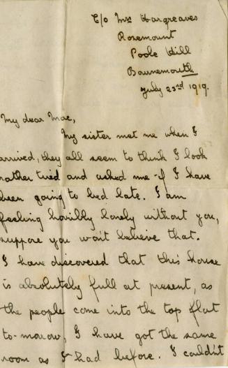 Letter from Winifred to James McBey (Letters and Memorabilia Belonging to James McBey)