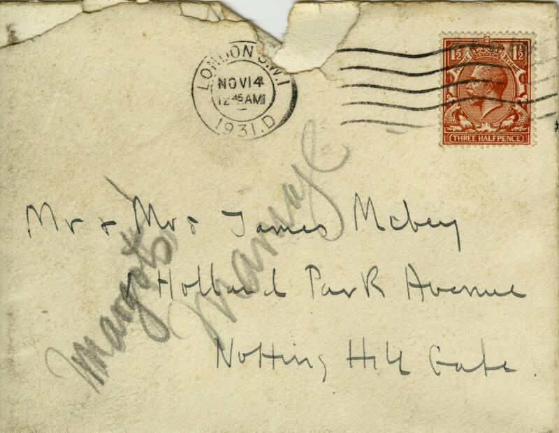 Envelope from Margot Murray to James and Marguerite McBey (Letters and Memorabilia Belonging to James McBey)