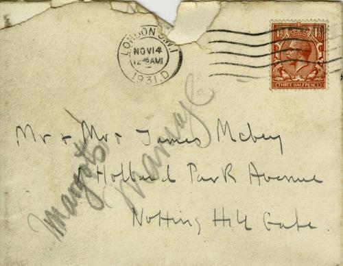 Envelope from Margot Murray to James and Marguerite McBey (Letters and Memorabilia Belonging to James McBey)