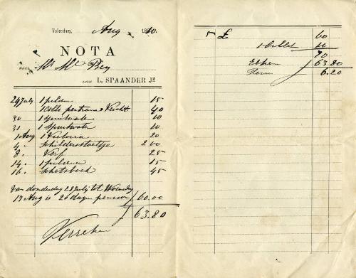 Bill for James McBey's Stay at Hotel Spaander, Volendam (Letters and Memorabilia Belonging to James McBey)