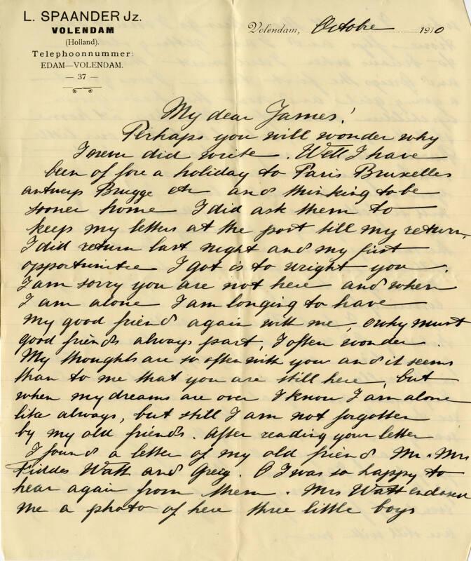 Letter from Alida Spaander to James McBey (Letters and Memorabilia Belonging to James McBey)