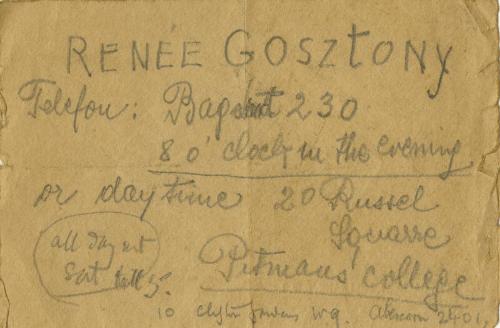 Contact Details for Renee Gosztony (Letters and Memorabilia Belonging to James McBey)