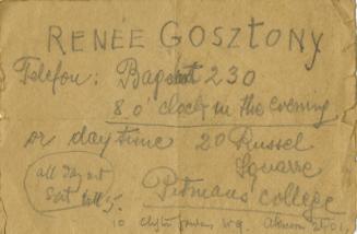 Contact Details for Renee Gosztony (Letters and Memorabilia Belonging to James McBey)