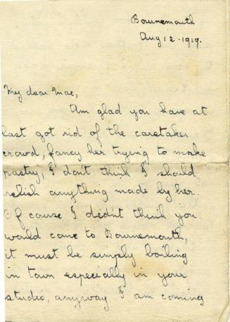 Letter from Wynne Overton to James McBey (Letters and Memorabilia Belonging to James McBey)