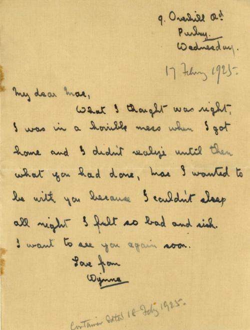 Letter from Wynne Overton to James McBey (Letters and Memorabilia Belonging to James McBey)