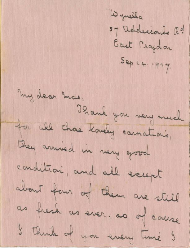 Letter from Wynne Overton to James McBey (Letters and Memorabilia Belonging to James McBey)